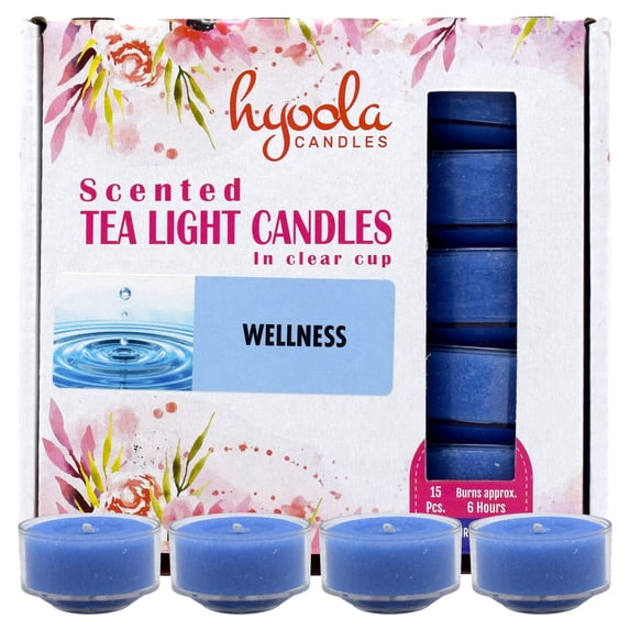 Hyoola, 6 Hour Wellness Scented Tealight Candles Blue Color 15 Pack