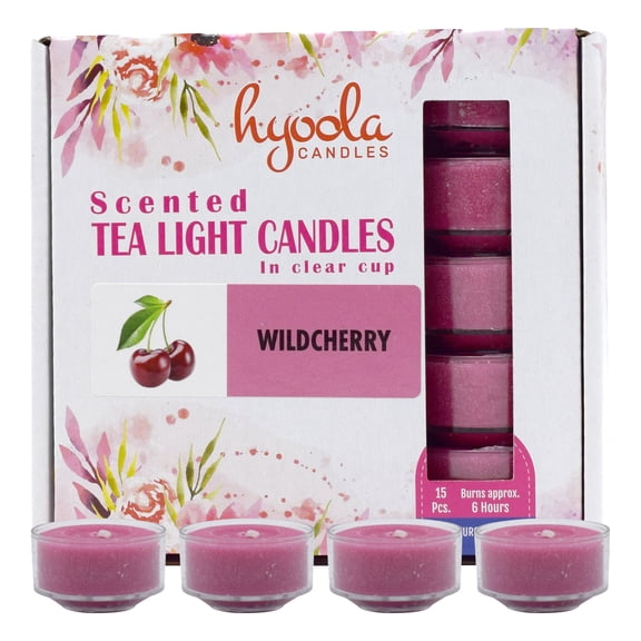 Hyoola, 6 Hour Wild Cherry Scented Tealight Candles Pink Color 15 Pack