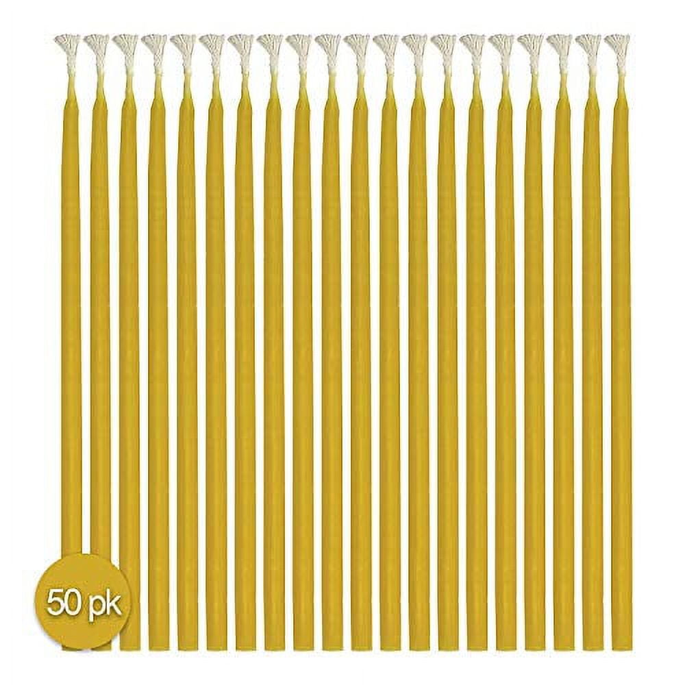 Hyoola, 6 Inch x 1/4 Handmade All Natural Beeswax Taper Candles - Yellow Unscented (50 Pack)