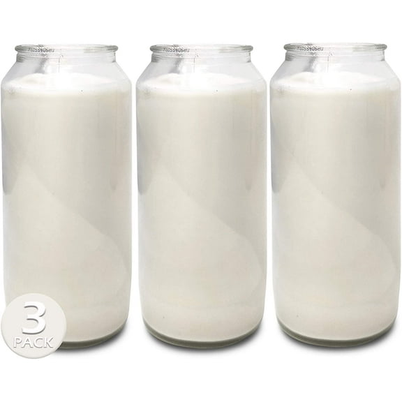 Hyoola 6" Tall White Prayer Candles, 7 Day Long Burning Memorial, Religious Vigil Candle in Glass Jar, 3-Pack