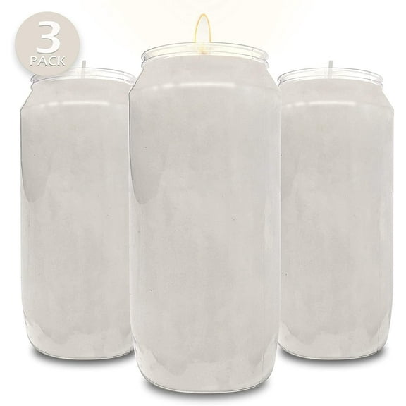 Hyoola 6" Tall White Prayer Candles, 7 Day Long Burning Memorial, Religious Vigil Candle in Plastic Jar, 3-Pack