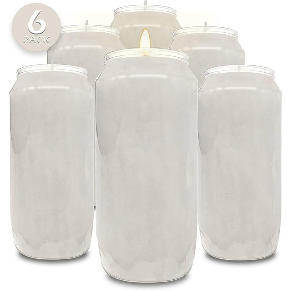 Hyoola 6" Tall White Prayer Candles, 7 Day Long Burning Memorial, Religious Vigil Candle in Plastic Jar, 6-Pack