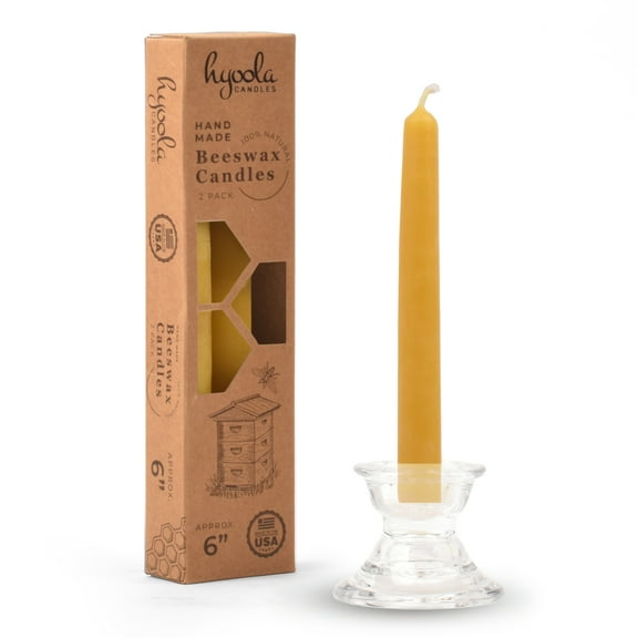 Hyoola 6 inch Handmade All Natural Beeswax Taper Candles Yellow Honey Scent 2 Pack