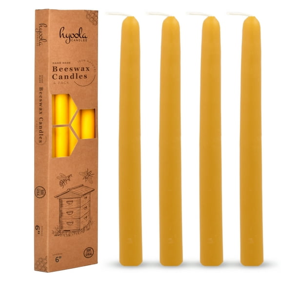 Hyoola 6 inch Handmade All Natural Beeswax Taper Candles Yellow Honey Scent 4 Pack