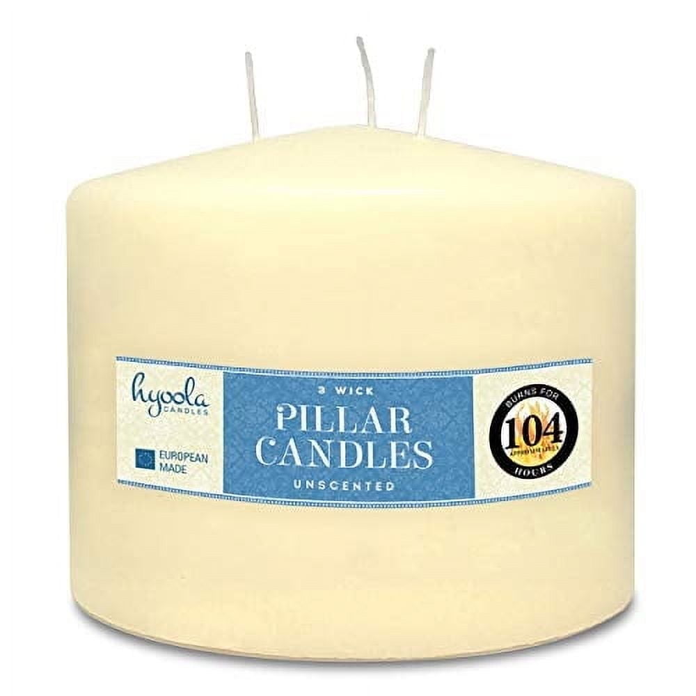Hyoola 6" x 4.75" Ivory Unscented European Made 3-Wick Pillar Candles, Dripless Paraffin Wax with Smokeless Cotton Wicks