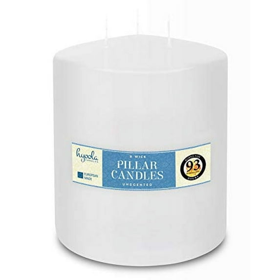 Hyoola 6" x 4.75" White Unscented European Made 3-Wick Pillar Candles, Dripless Paraffin Wax with Smokeless Cotton Wicks