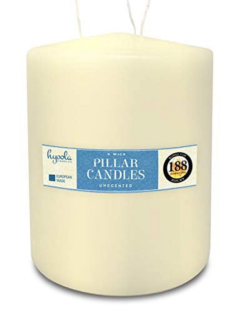Hyoola 6" x 8" Ivory Unscented European Made 3-Wick Pillar Candles, Dripless Paraffin Wax with Smokeless Cotton Wicks