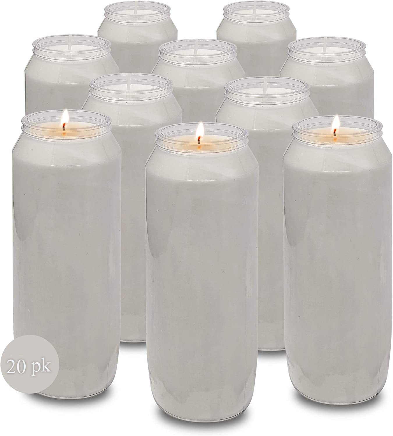 Hyoola 7" Tall White Prayer Candles, 9 Day Long Burning Memorial, Religious Vigil Candle in Plastic Jar, 20-Pack