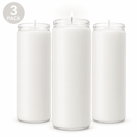 Hyoola 7" White Prayer Candles, 3 Pack, 9-Day Long Burn, Unscented Religious Vigil & Memorial Candles in Plastic Jars for Church, Prayer, Home Altars & Emergency Use