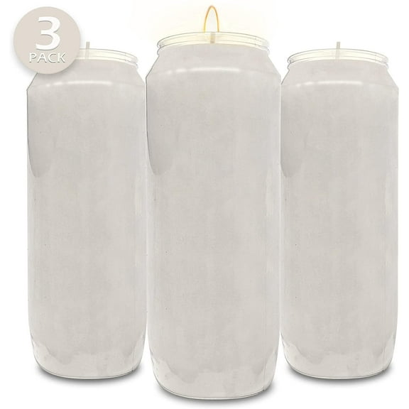 Hyoola 7" Tall White Prayer Candles, 9 Day Long Burning Memorial, Religious Vigil Candle in Plastic Jar, 3-Pack