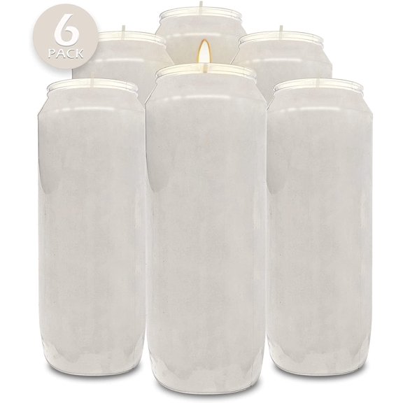 Hyoola 7" White Prayer Candles, 6 Pack, 9-Day Long Burn, Unscented Religious Vigil & Memorial Candles in Plastic Jars for Church, Prayer, Home Altars & Emergency Use