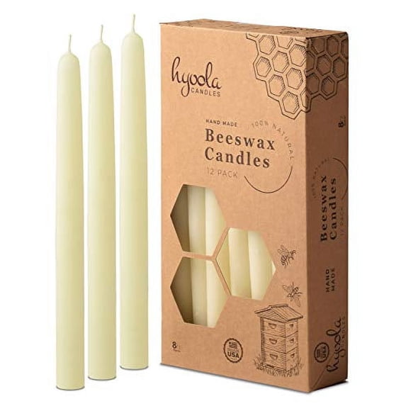 Hyoola, 8 Hour Handmade All Natural Beeswax Taper Candles - White Unscented (12 Pack)