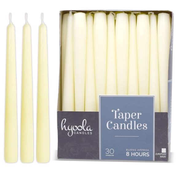 Hyoola, 8 Hour Ivory Household Taper Candles Unscented Smokeless Paraffin Wax Emergency Candles, 30-Pack