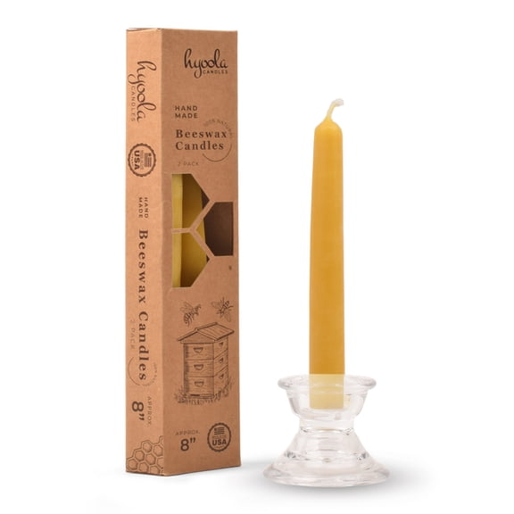 Hyoola 8 inch Handmade All Natural Beeswax Taper Candles Yellow Honey Scent 2 Pack