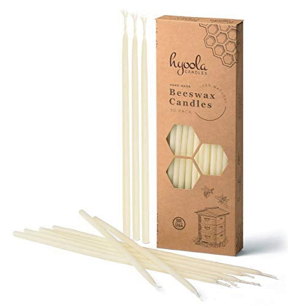 Hyoola 9 x 1/4 inch Handmade All Natural Beeswax Skinny Taper Candles - White Unscented 50 Pack