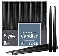 Hyoola Bulk 10" Black Dripless European Made Taper Candles, Unscented Paraffin Wax with Cotton Wicks, 96 Pack