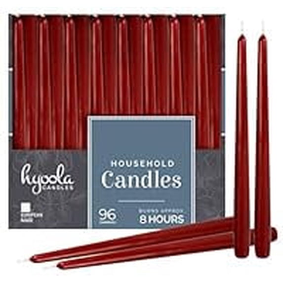 Hyoola Bulk 10" Burgundy Red Dripless European Made Taper Candles, Unscented Paraffin Wax with Cotton Wicks, 96 Pack