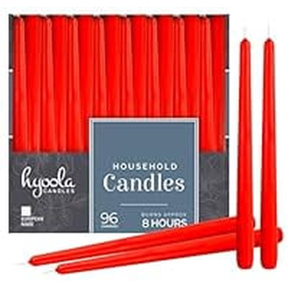 Hyoola Bulk 10" Red Dripless European Made Taper Candles, Unscented Paraffin Wax with Cotton Wicks, 96 Pack