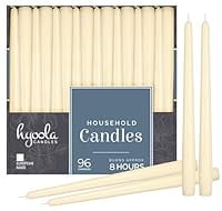 Hyoola Bulk 10" Wool White Dripless European Made Taper Candles, Unscented Paraffin Wax with Cotton Wicks, 96 Pack