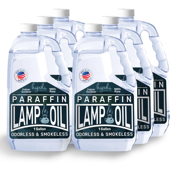 Hyoola Liquid Paraffin Lamp Oil - Odorless Clean Burn, Smokeless Tiki Torch Fuel, Clear, 1 Gallon (4 Quart), 6-Pack