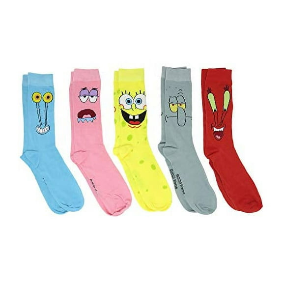 Hyp Spongebob Squarepants Characters Men's Crew Socks 5 Pair Pack