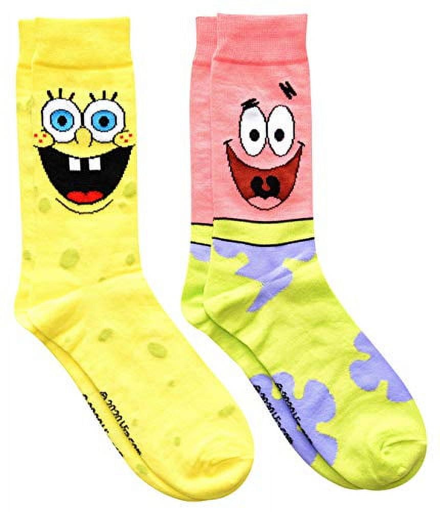 Nickelodeon SpongeBob & Patrick Star Men's Crew Socks - 2 Pair Striped Character Socks Pack