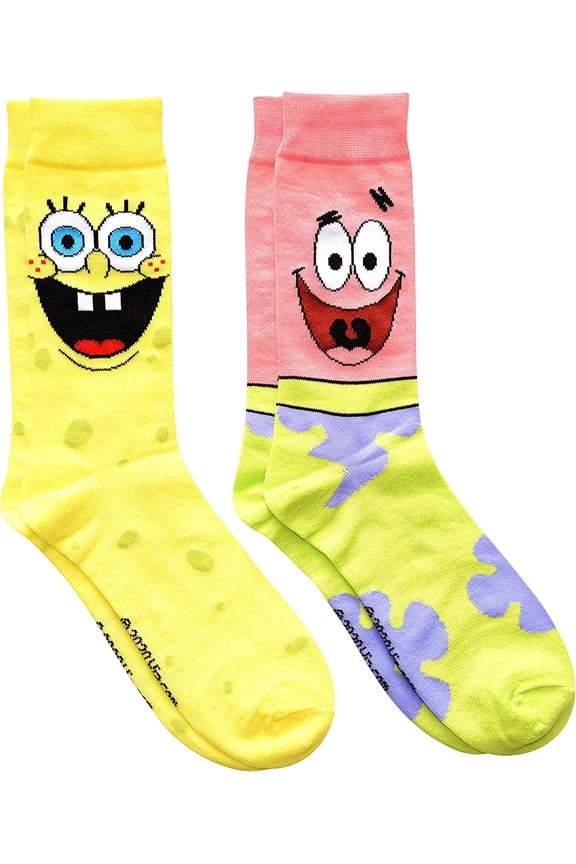 Spongebob Squarepants and Patrick Men's Crew Socks 2 Pair Pack
