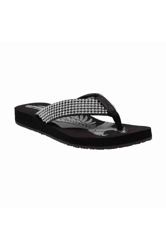 Hypard Women's Jeweled Low Thong Sandal Black Size in 7, M