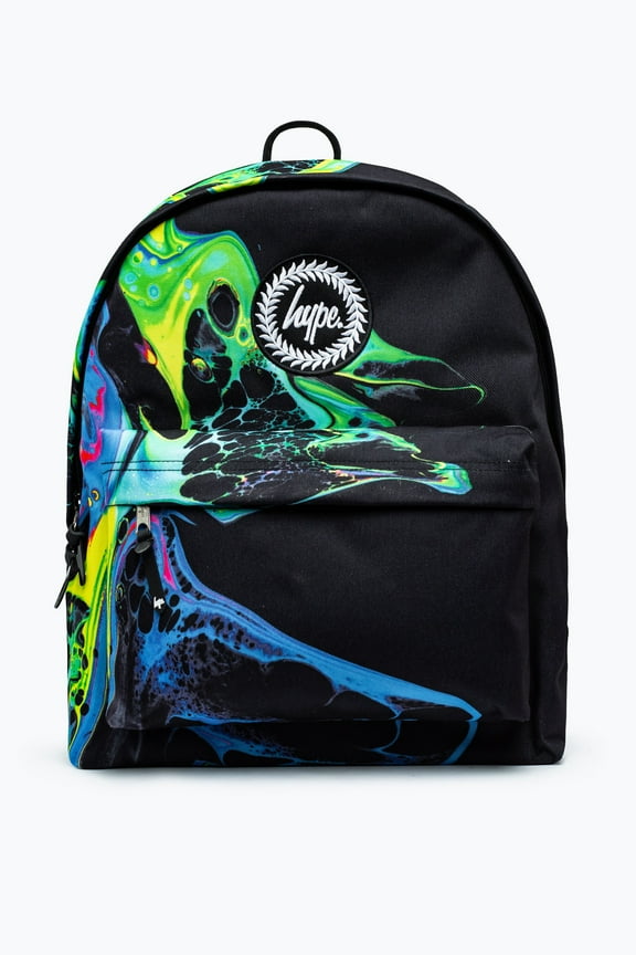 Hype Unisex Black Marble Ink Crest Backpack