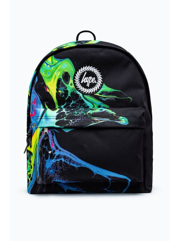 Hype Unisex Black Marble Ink Crest Backpack