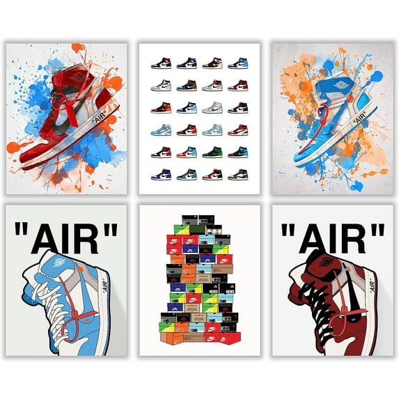 Hypebeast Sneaker Poster – Unframed Set of 6 (8 x 10 Inch) – AJ Wall art, Hypebeast Room Decor, Michael Jordan Poster, Sneaker Air Gym Shoes Shoebox Collection Aesthetic Cool Poster for Teen Boys