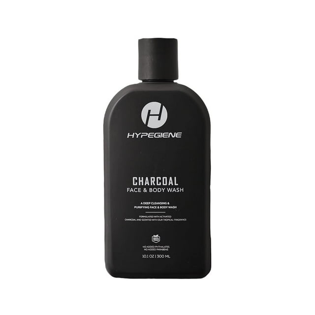 Hypegiene Activated Charcoal Face & Body Wash With Tea Tree Oil  Paraben Free Vegan Shower Gel 10.1oz