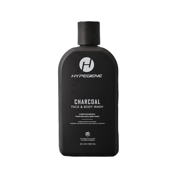 HYPEGIENE Men Charcoal Body Wash, Deep Cleansing Shower Gel and  Face Wash, Vegan, Paraben-Free, 10.1 oz