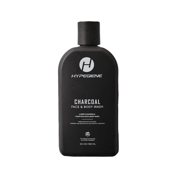 HYPEGIENE Men Charcoal Body Wash, Deep Cleansing Shower Gel and Face Wash, Vegan, Paraben-Free, 10.1 oz