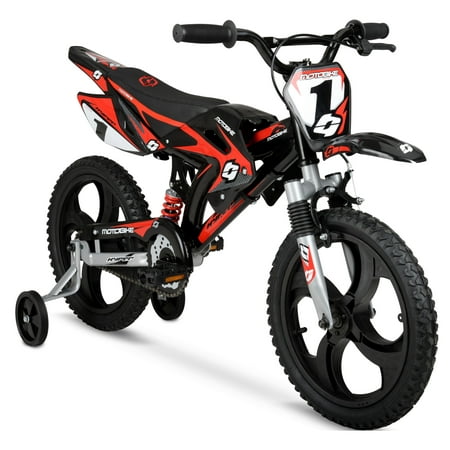 Hyper 16" Kids Unisex Moto Bike, Mag Wheels Including Training Wheels, Black/Red, Ages 5 to 7 Years