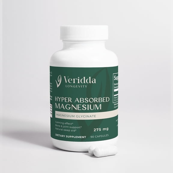 Veridda Longevity Hyper Absorbed Magnesium Glycinate 275 mg, 90 Capsules
