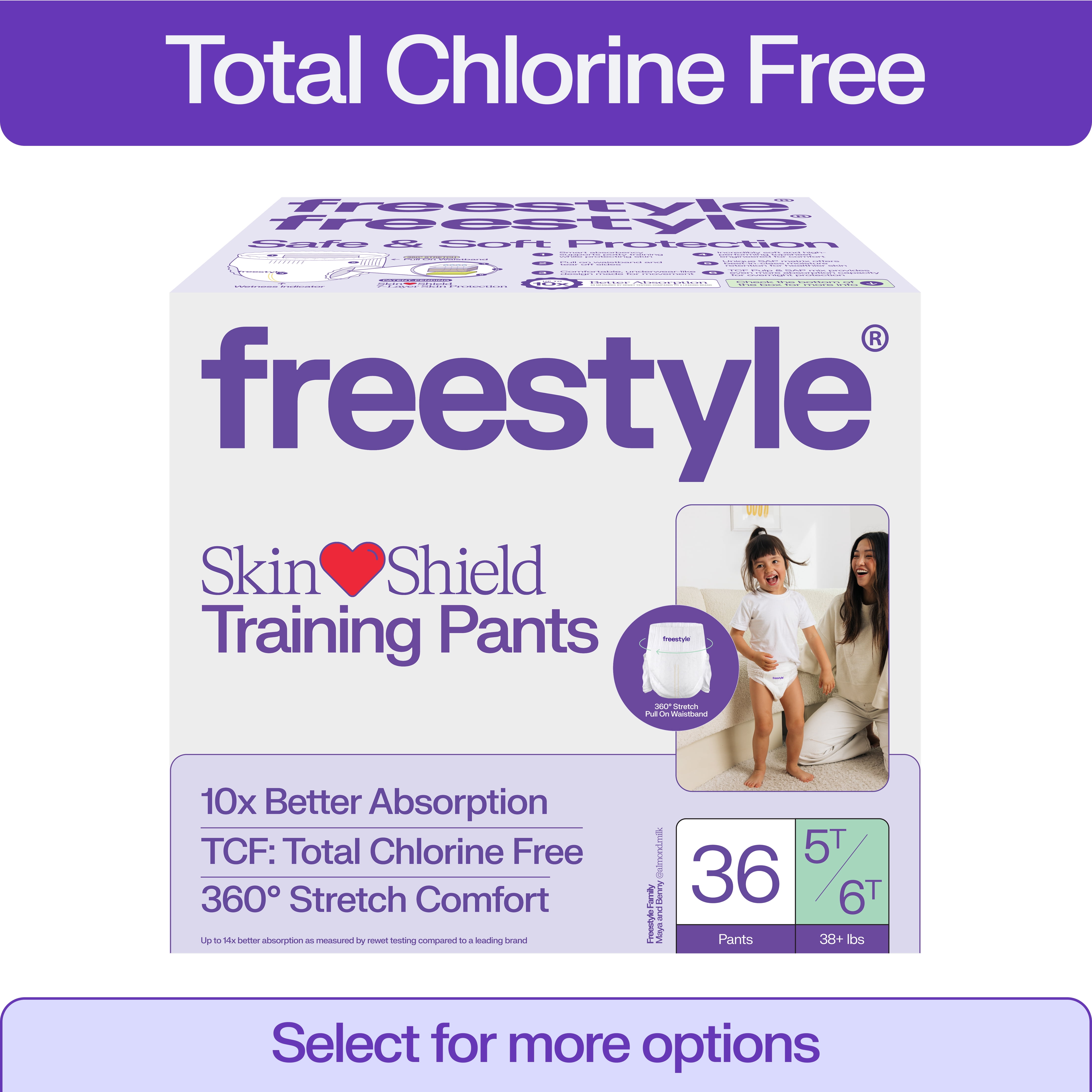 Freestyle Hyper Absorbent Ultra Soft Potty Training Pants, Size 5T/6T, 36 Count