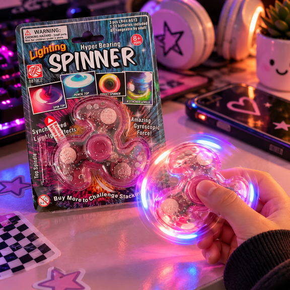 Hyper Bearing Light Up Fidget Spinner with LED Lights, Pink, Ages 8+