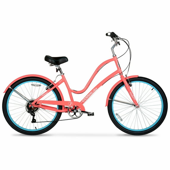 Hyper Bicycles 26" Commute Women's Comfort Bike, Coral, Recommended for Adult Women