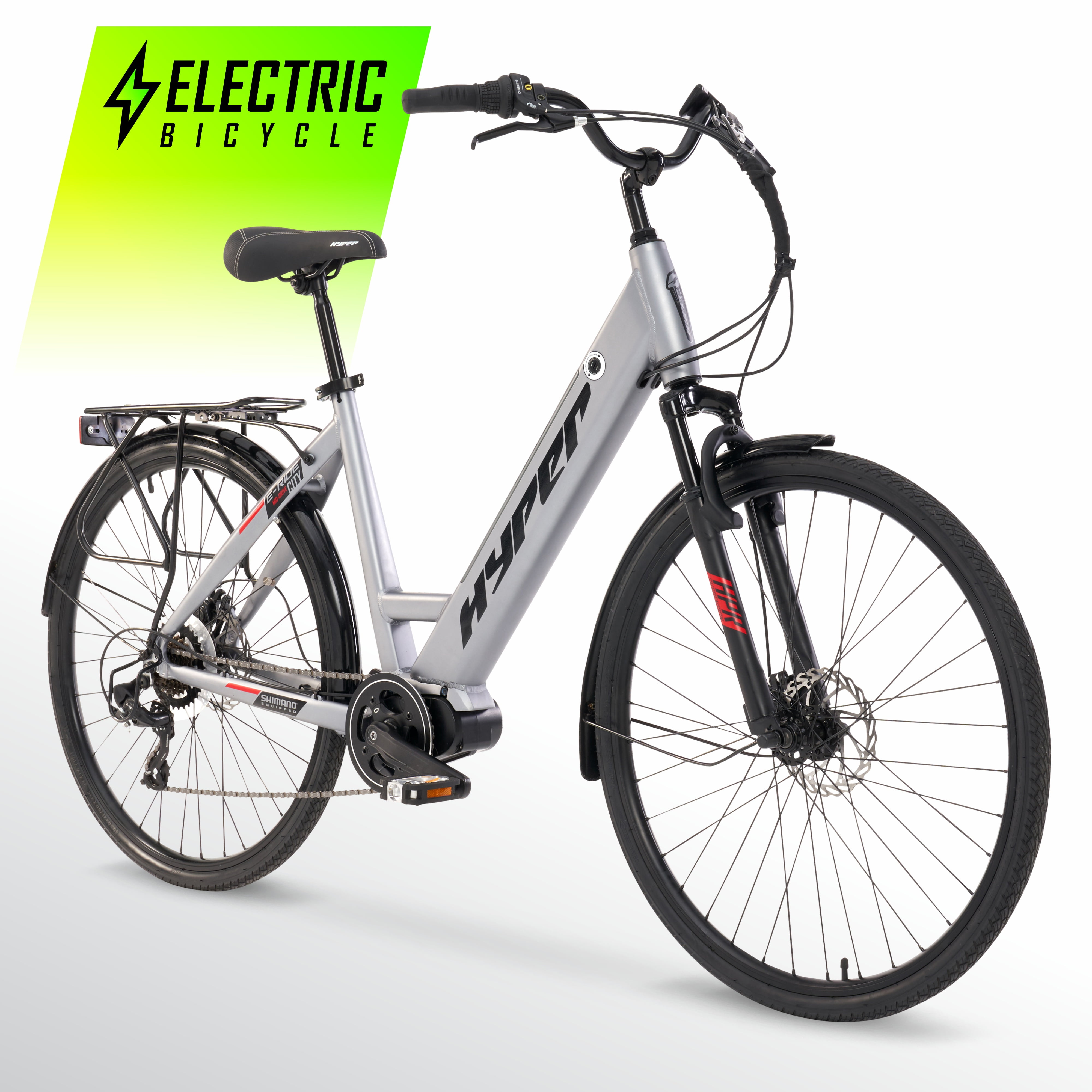 Hyper Bicycles 36V 700C Electric Commuter E-Bike, Adult Ages 13+, 250W Motor, Matte Gray
