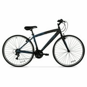 Hyper Brand Bicycle 700c Men's Spin Fit Hybrid Bike, Black and Blue, Adults
