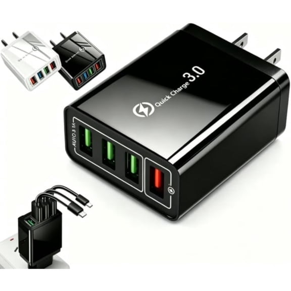 Hyper Charge Pro – 4‑Port Quick Charge 3.0 Hub with Temp Control & Fast Charging, USB Plug for Smartphones, Tablets, Gaming Devices