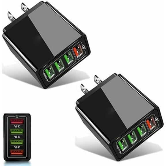 Hyper Charge Pro, Hyper Charge Pro Charger 4-Port Quick Charge 3.0 Hub with Smart Power Detection, Hyper Charge Pro Charger for Android and iPhone, Fast Charging (2PCS Black)