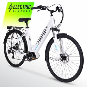 Hyper Bicycles 36V 700C Electric E-Bike, Adult Ages 14+, 250W Mid-Drive Motor, Matte White