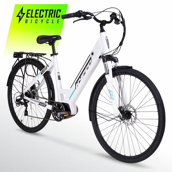 Hyper Bicycles 36V 700C Electric E-Bike, Adult Ages 14+, 250W Mid-Drive Motor, Matte White