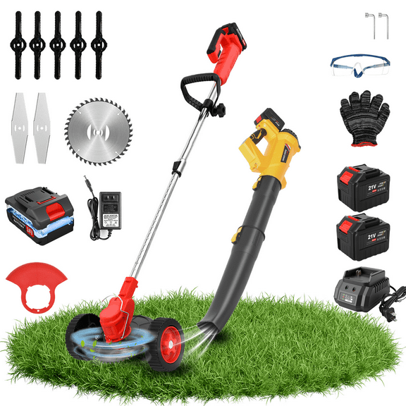 Hyper Efficiency Combo Kit, Cordless Grass Trimmer and Leaf Blower, Weed Lawn Edger Eater with Upgraded Wheels, Lightweight Leaf Blower with Adjustable Speeds