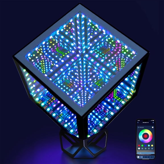Hyper Infinity Cube Mirror Light with Stand & Remote, APP Enable, RGBW Color Changing Art Night Lights for Home Decor, Christmas Gift for Teens, 6.2inch