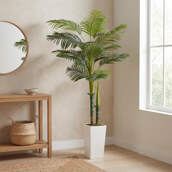 Hyper-Realistic Artificial Palm Tree in Planter, Lifelike Exotic Decor, Indoor & Outdoor Low Maintenance Greenery for Home, Office, Patio