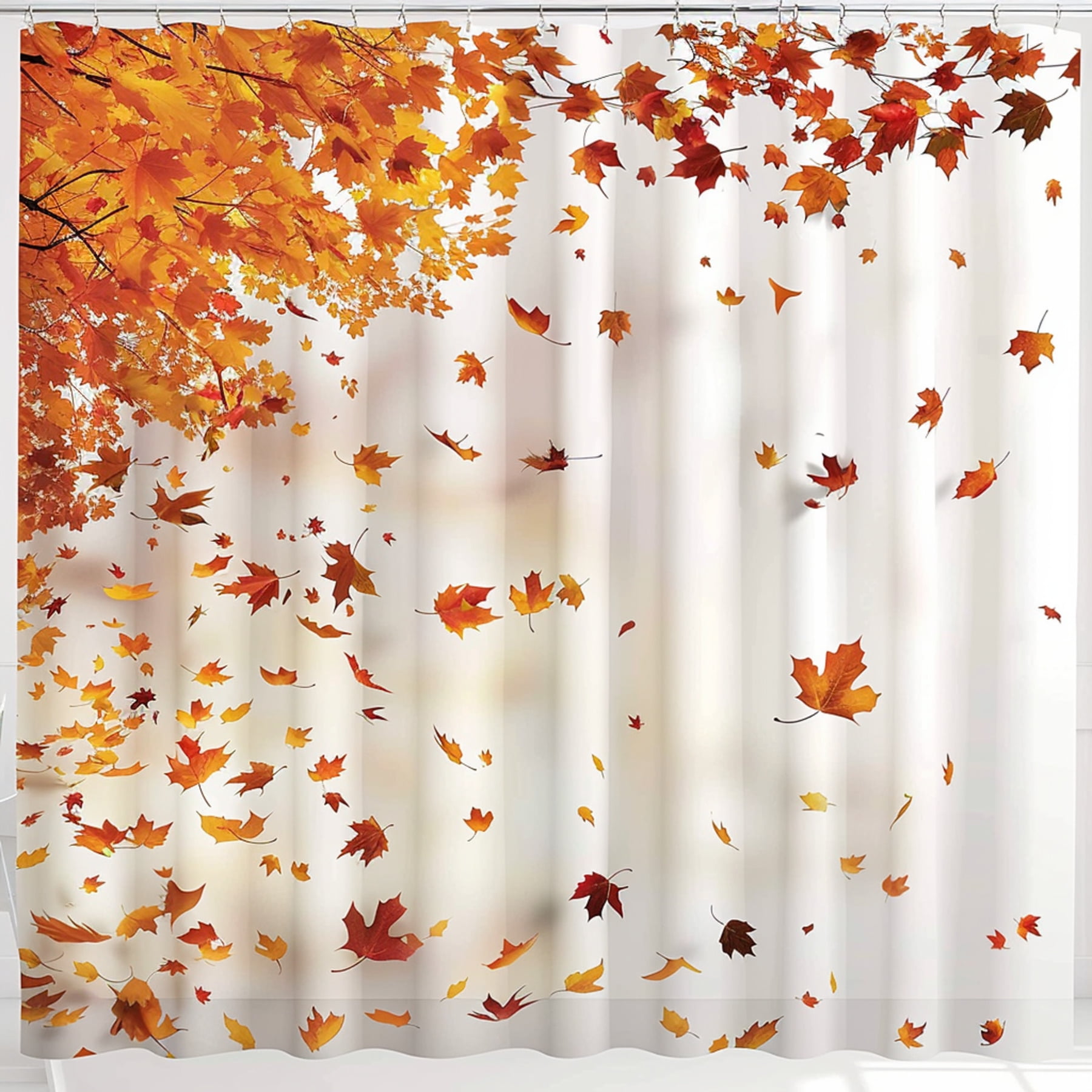 Hyper Realistic Autumn Leaves Shower Curtain White Background Fall