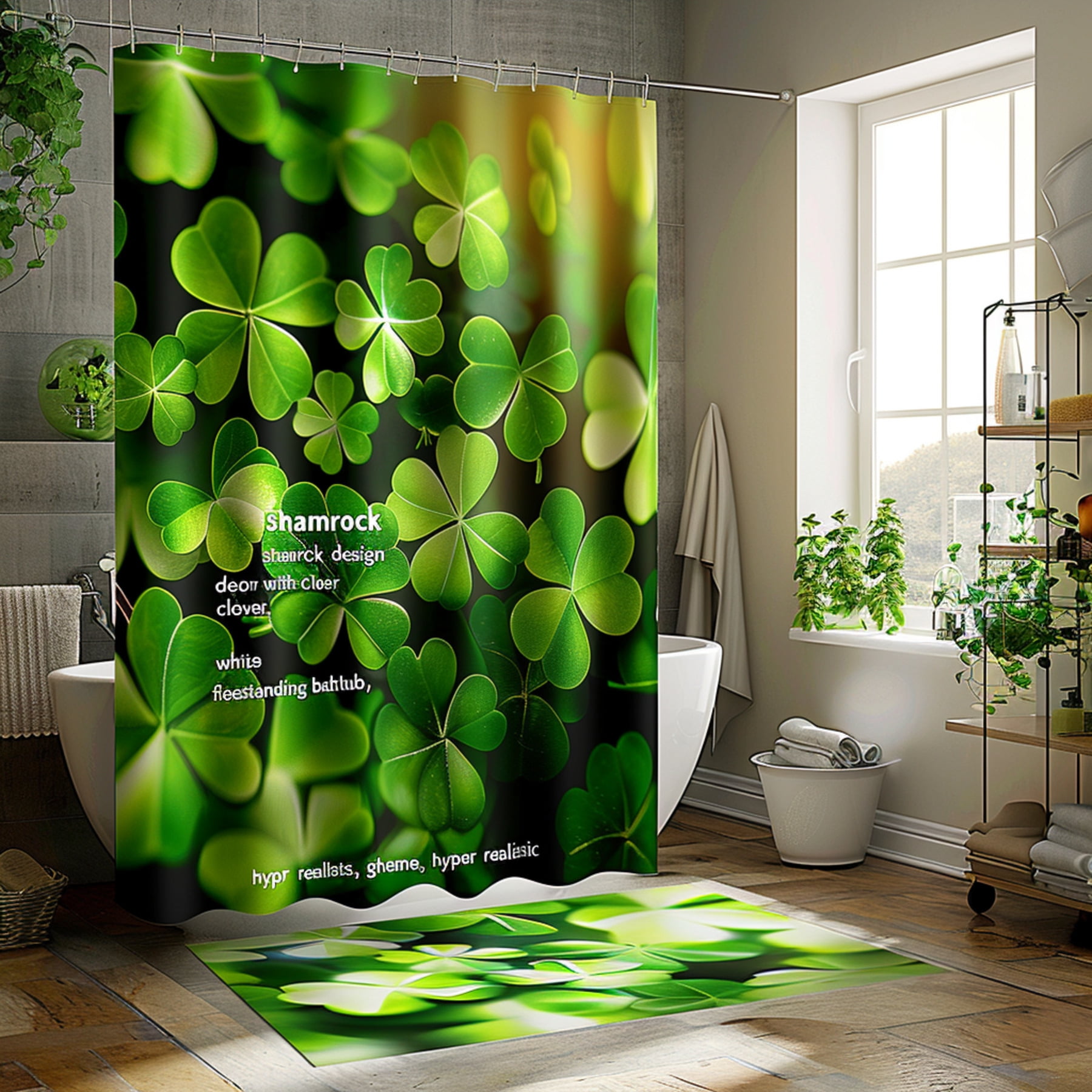 Hyper Realistic Bathroom Shower Curtain Set Green Theme Decor with